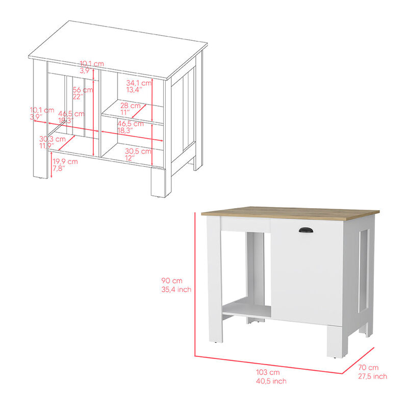 Atenea Kitchen & Dining room Island, Single Door Cabinet, Shelf -White / Macadamia