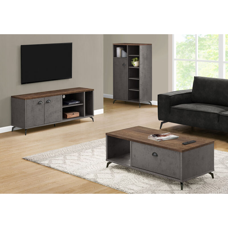 Monarch Specialties I 2831 Tv Stand, 60 Inch, Console, Media Entertainment Center, Storage Cabinet, Living Room, Bedroom, Laminate, Metal, Grey, Brown, Contemporary, Modern