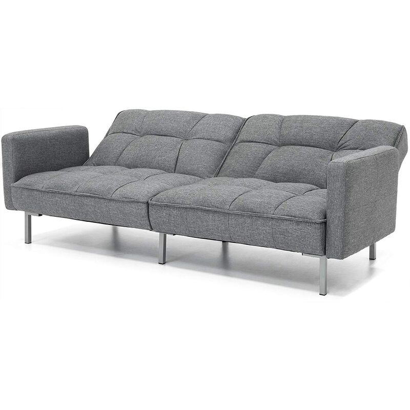 Modern Grey Linen Split Back Futon Sofa Bed Couch