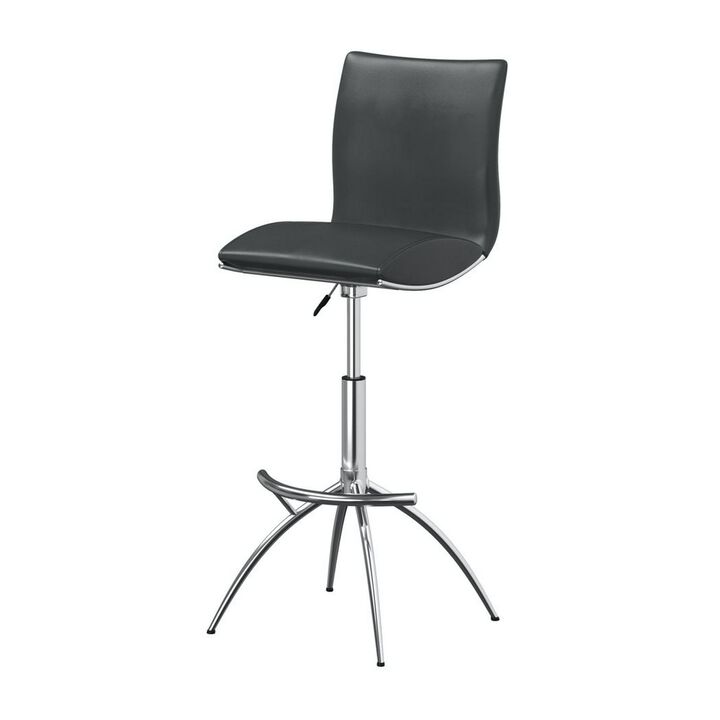 Deko 26-31 Inch Adjustable Height Barstool Chair, Set of 2, Chrome, Gray Faux Leather - Benzara