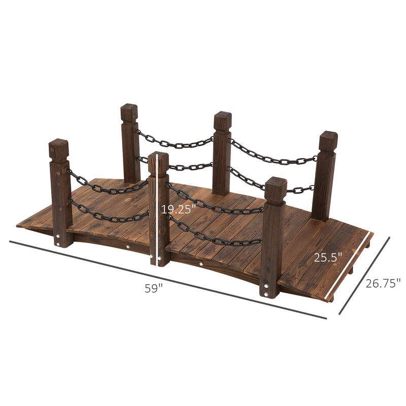 Outsunny 5 ft Wooden Garden Bridge Arc Footbridge with Metal Chain Railings & Solid Fir Construction, Stained Wood