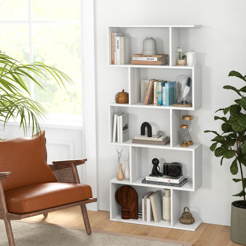 5-Tier Bookshelf with Anti-Toppling Device for Living Room Home Office