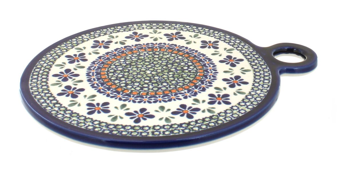 Blue Rose Polish Pottery Country Meadow Round Cutting Board