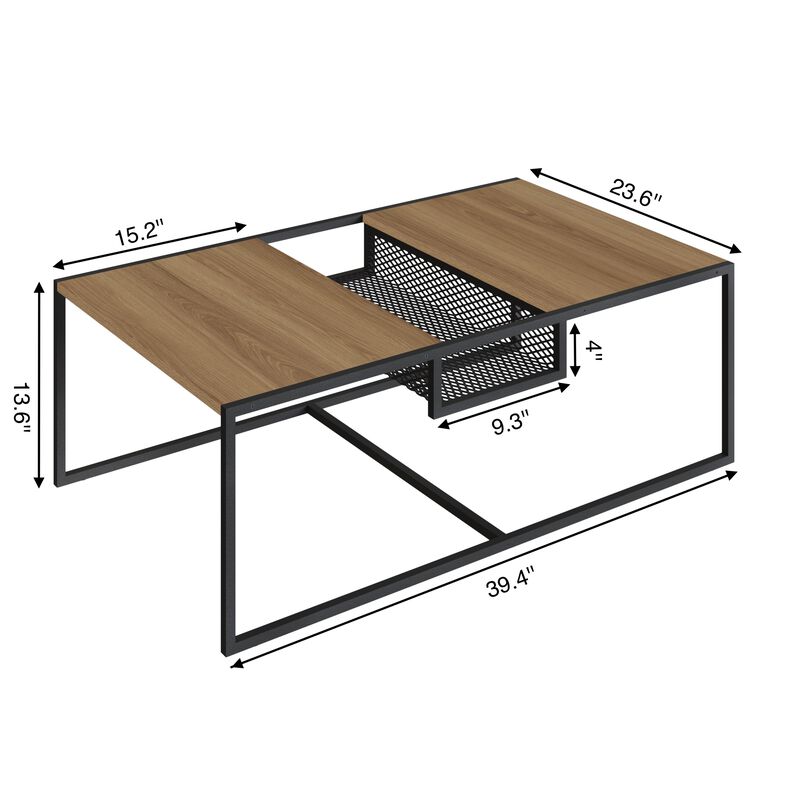 Kybele Brown and Iron Mesh Middle Shelf Coffee Table