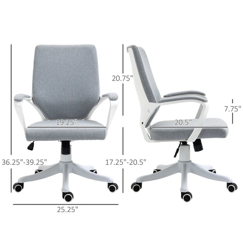 Grey Office Comfort: Mid Back Ergonomic Chair with Padded Armrests