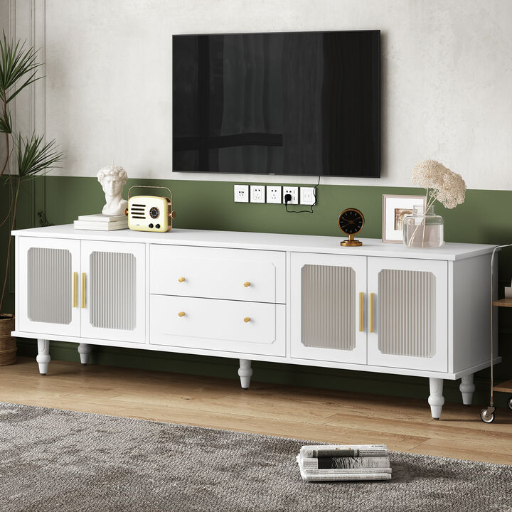 Merax Retro TV Stand with Fluted Glass Doors
