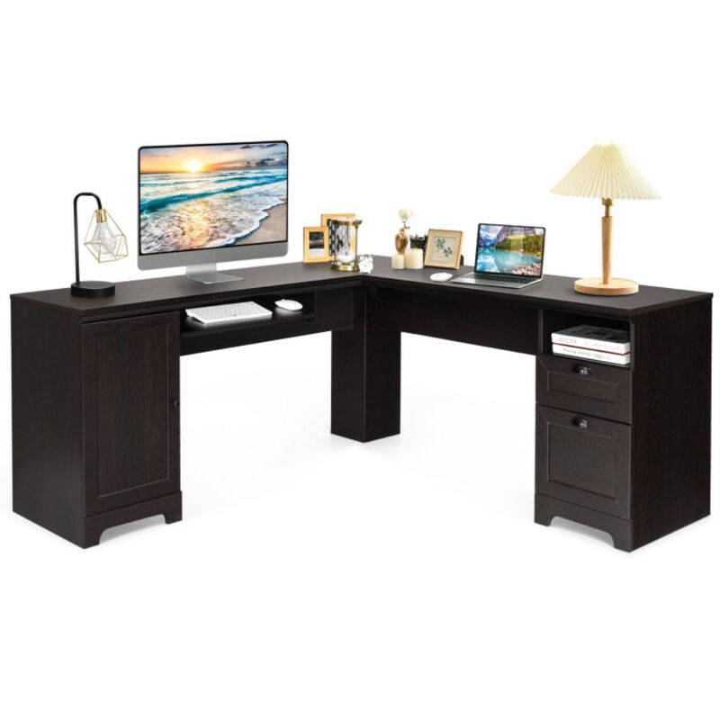 66 Inch L-Shaped Writing Study Workstation Computer Desk with Drawers