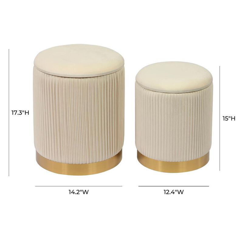 TOV Furniture Channeled Cream Velvet Storage Ottomans - Set of 2