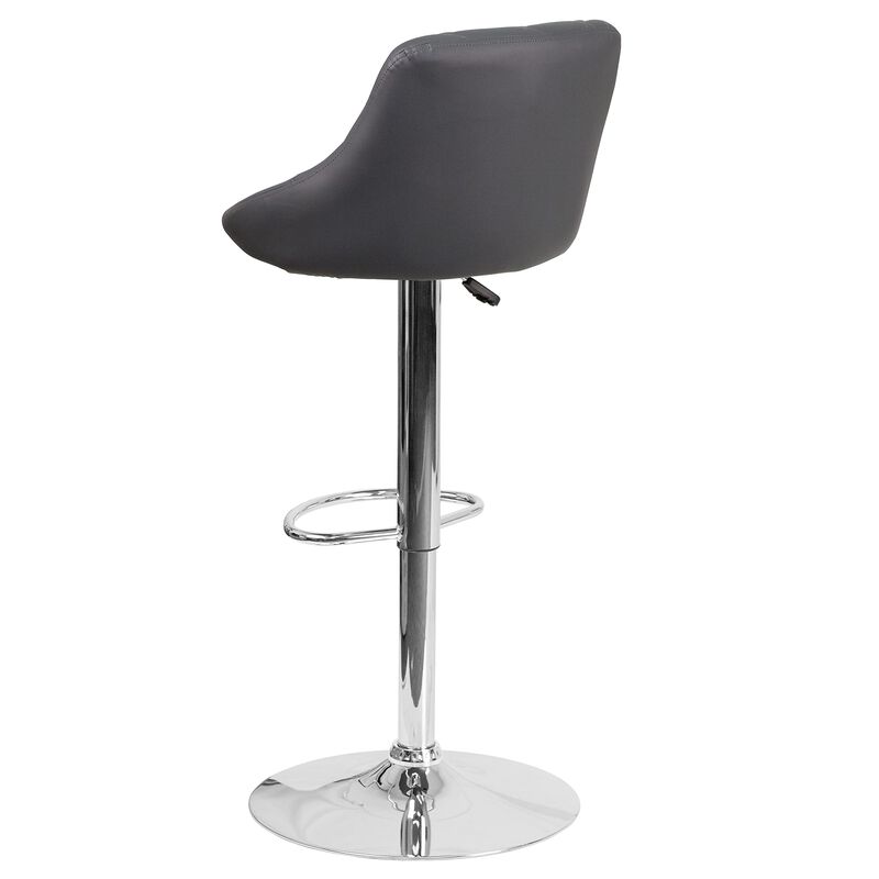 Flash Furniture Contemporary Gray Vinyl Bucket Seat Adjustable Height Barstool with Chrome Base