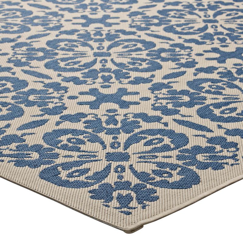 Ariana Vintage Floral Trellis 5x8 Indoor and Outdoor Area Rug - Blue and Beige