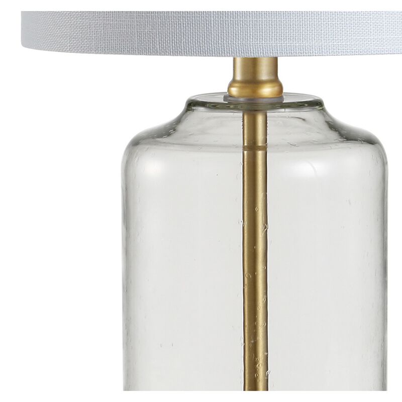 Duncan 20.5" Glass/Metal LED Table Lamp, Brass/Clear