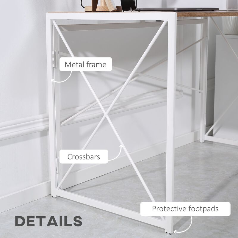 Folding Computer Writing Desk with Metal Frame for Home Office , 47.25"x23.5"x29.5", Natural