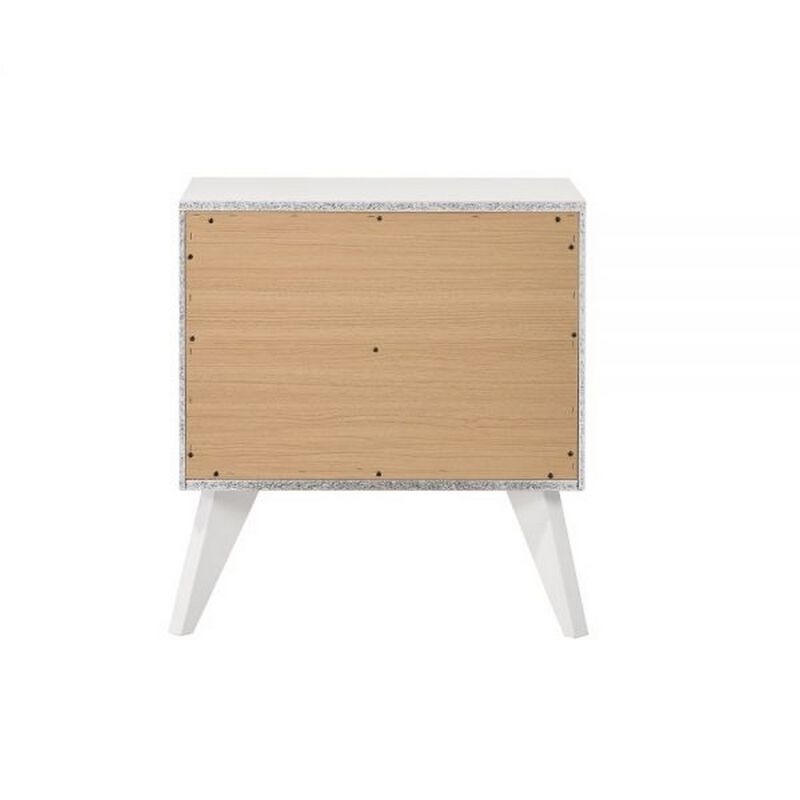 Siam 24 Inch Nightstand, 2 Drawers, Modern White, Sleek Rubberwood Frame - Benzara