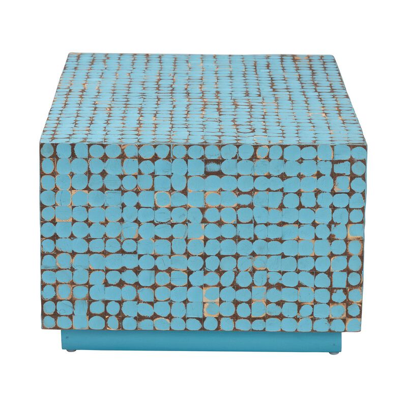 Bali & Pari Nitza Bohemian Blue Coconut Shell and Acacia Wood Coffee Table