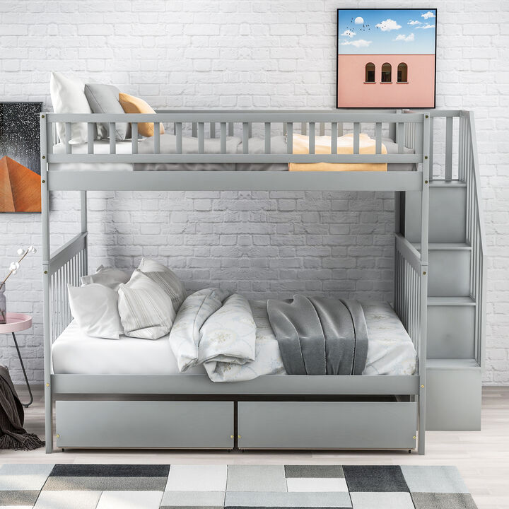 Merax Full over Full Bunk Bed with Two Drawers and Storage