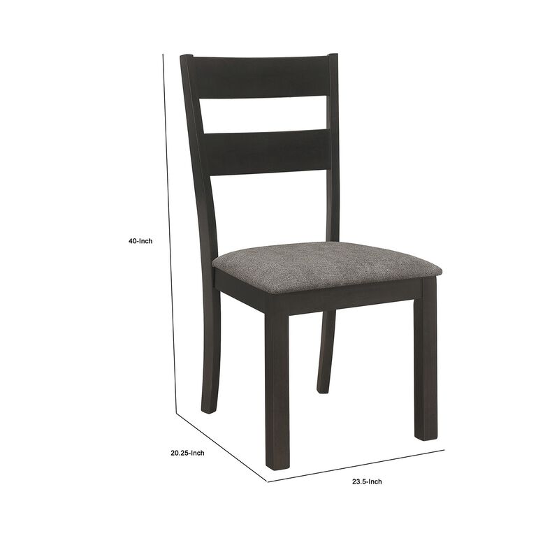 20 Inch Ladderback Dining Chair, Set of 2, Gray Fabric, Stained Black Frame - Benzara