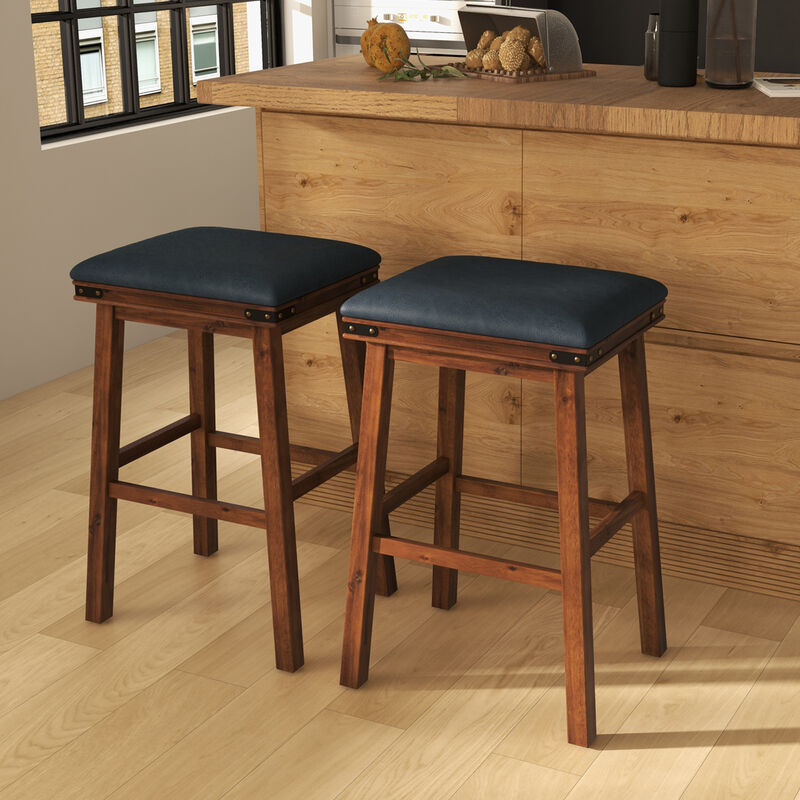 Set of 2 Dining Bar Stool with Rubber Wood