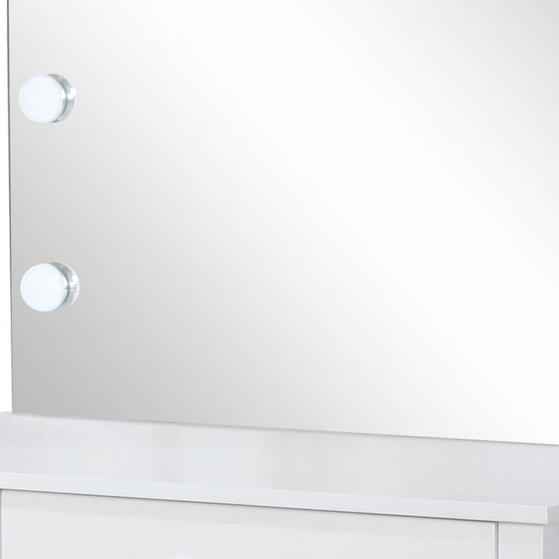 Vanity Set with 9 LED Bulbs and Tapered Block Legs, White-Benzara
