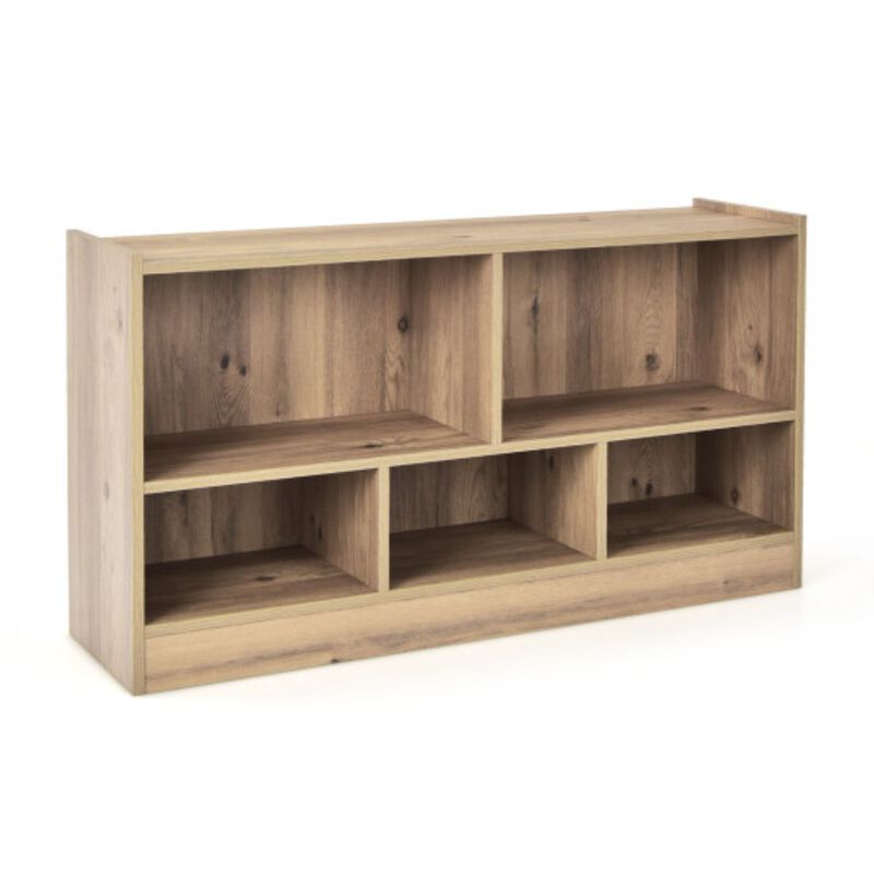 Hivvago Kids 2-Shelf Bookcase 5-Cube Wood Toy Storage Cabinet Organizer