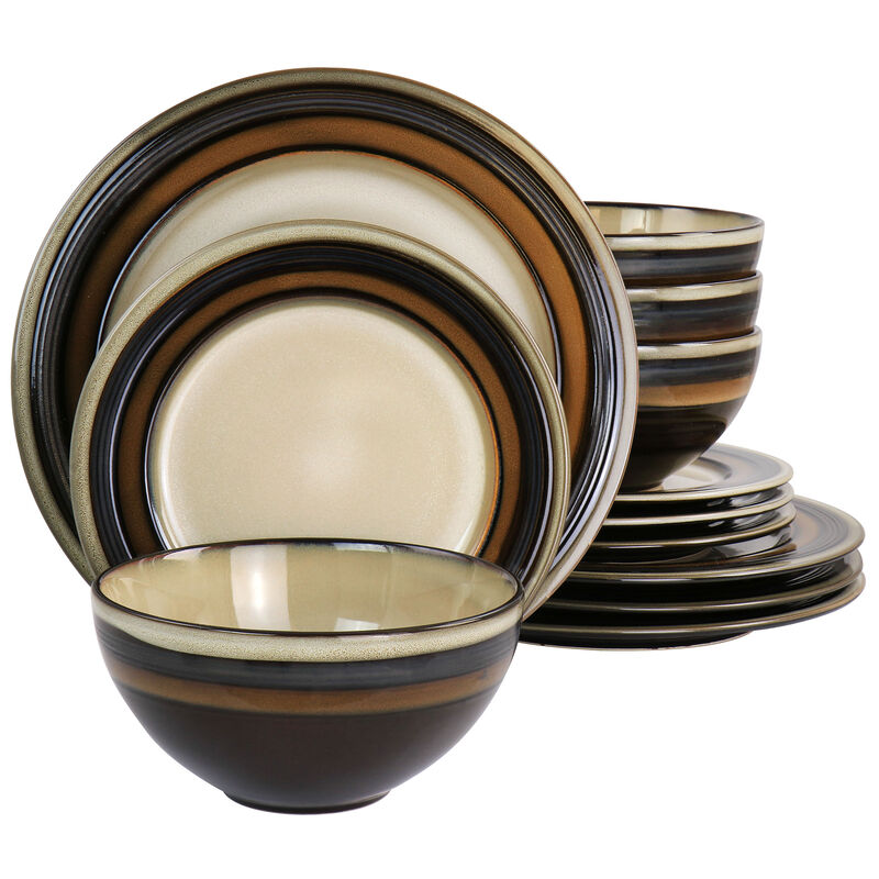 Gibson Elite Everston 12 Piece Stoneware Dinnerware Set in Brown