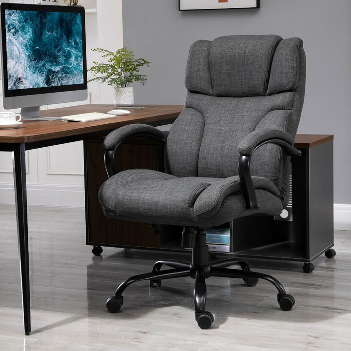 Dark Grey 500lbs Big and Tall Office Chair with Wide Seat, Ergonomic Executive Computer Chair with Swivel Wheels and Linen Finish