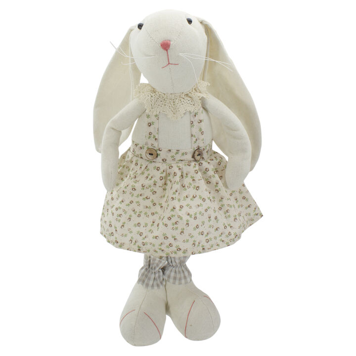 14.5" Beige and Cream Standing Girl Easter Bunny Rabbit Spring Figure