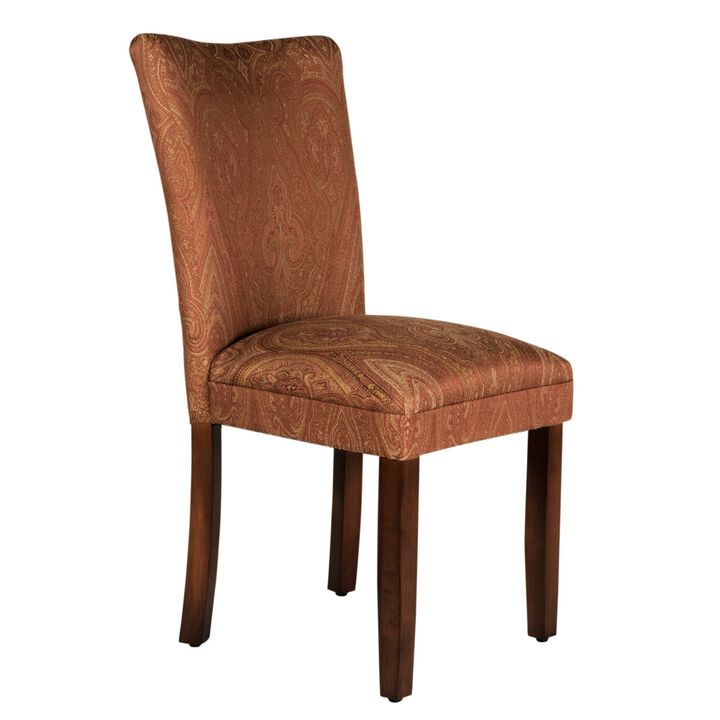 Damask Pattern Fabric Upholstered Dining Chair with Wood Legs, Multicolor - Benzara