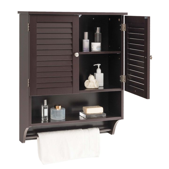 Costway Bathroom Wall Mounted Medicine Cabinet with Louvered Doors & Towel Bar White