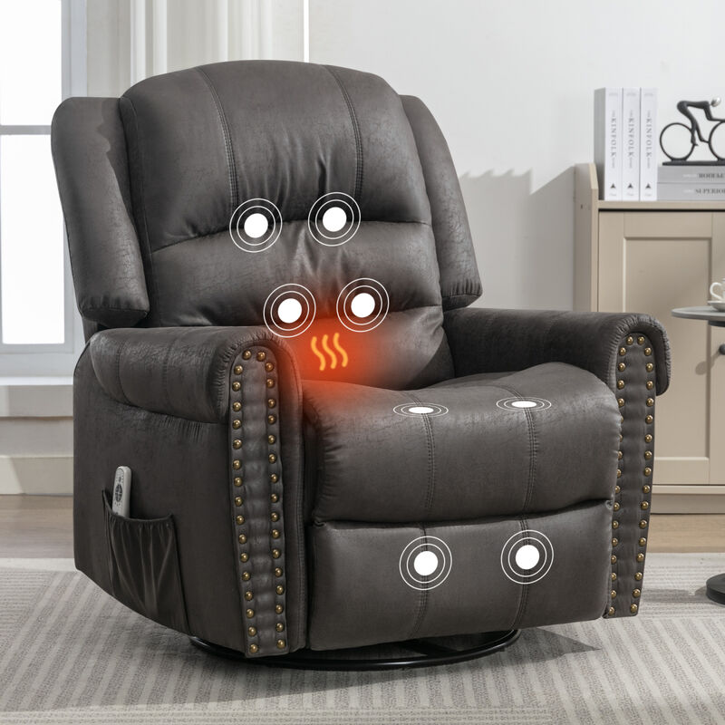 Massage Rocker Recliner Chair Rocking Chairs for Adults Oversized with USB Charge Port Soft Features a Manual Massage and Heat.GREY