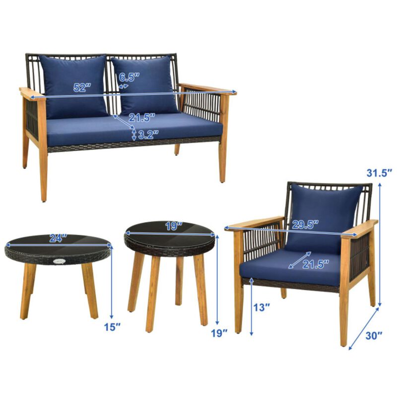 Hivvago 5 Piece Outdoor Conversation Set with 2 Coffee Tables for Backyard Poolside