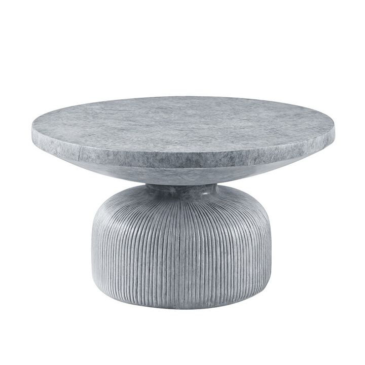 Lylie 30 Inch Coffee Table, Round Naturalistic Design, Gray Durable Cement - Benzara