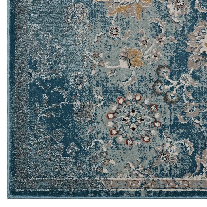 Cynara Distressed Floral PersianMedallion 8x10 Area Rug - Silver Blue, Teal and Beige