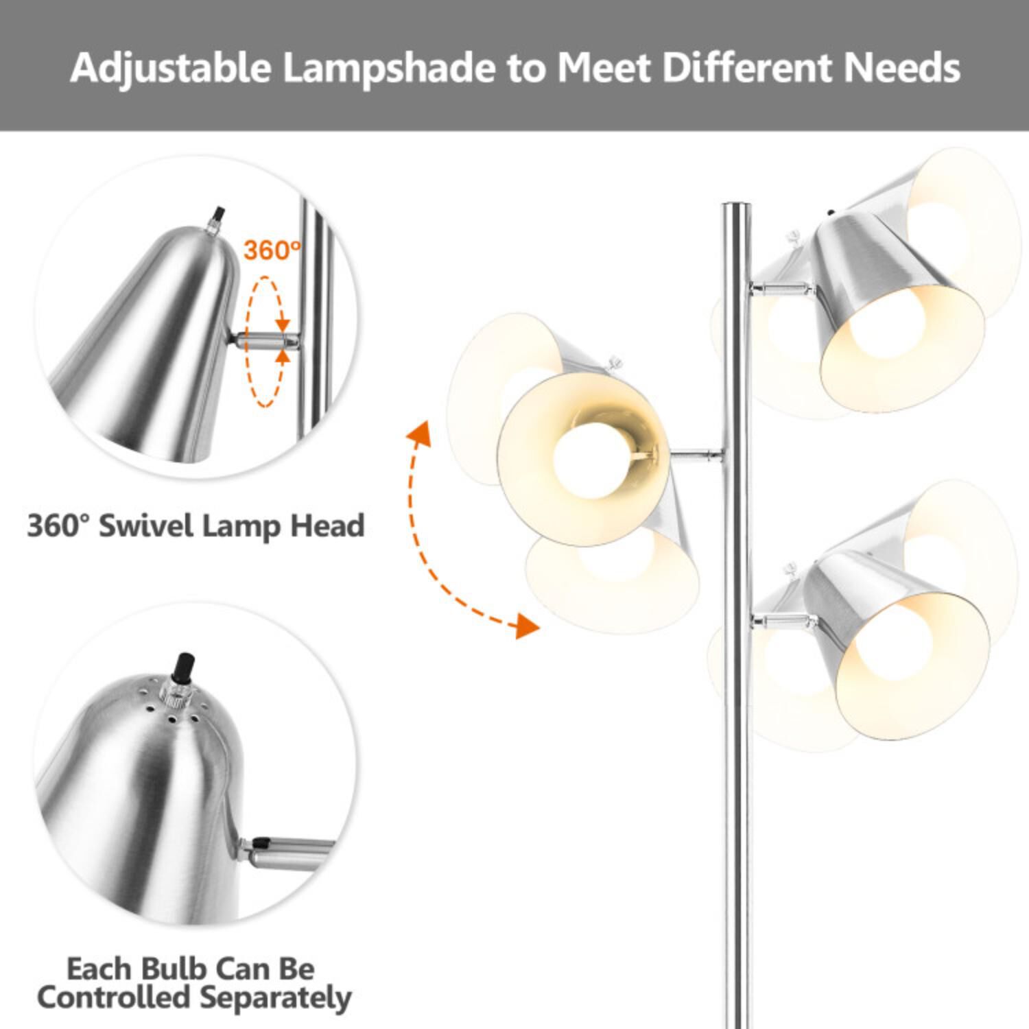 Hivvago 64 Inch 3 Light LED Floor Lamp Reading Light for Living