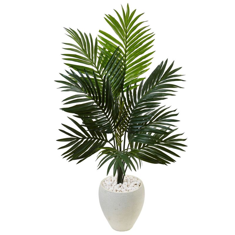 Nearly Natural 4.5-in Kentia Palm Tree in White Oval Planter