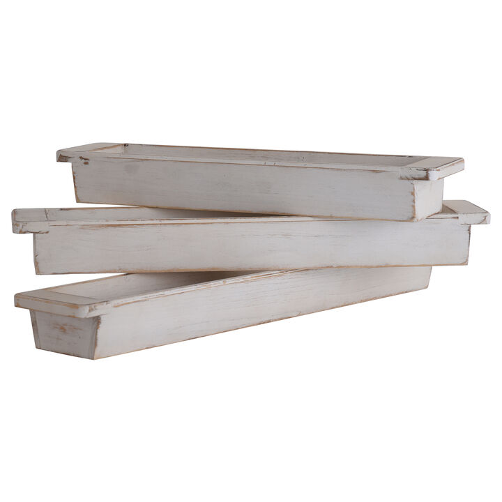 White Wash Wood Trays (Set of 3)