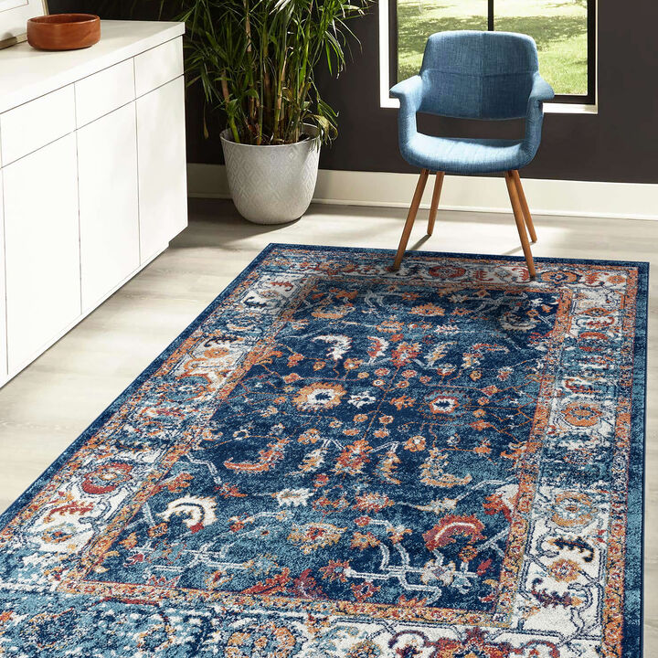 Alexandria Cochise Blue Bordered Runner Rug 2'6"x10'3"