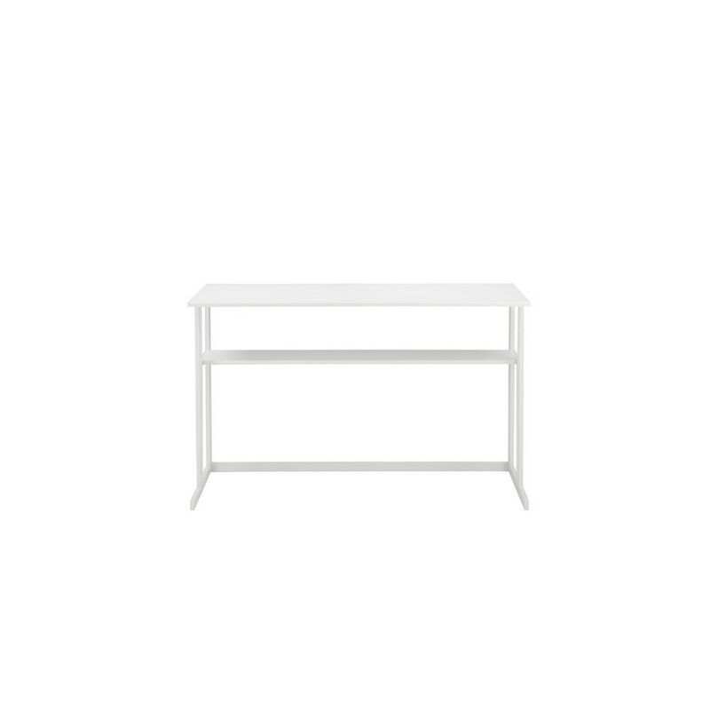 Femi 47 Inch Office Desk with Shelf, Open Steel Base, Modern White Finish - Benzara