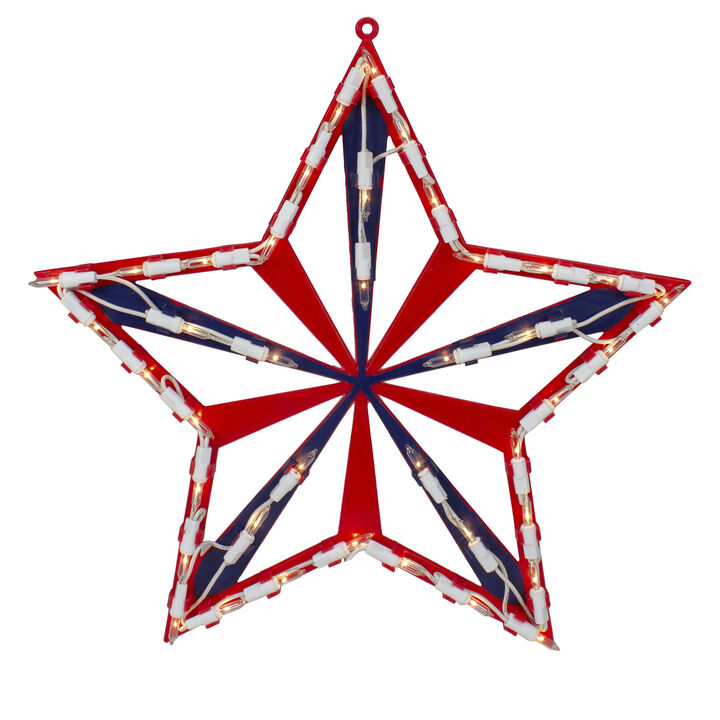 14" Lighted Red and Blue Patriotic Star Window Silhouette - Clear Lights