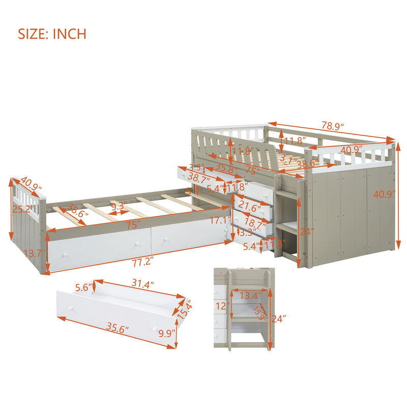 Merax L-shaped Loft Bed  with Platform Bed