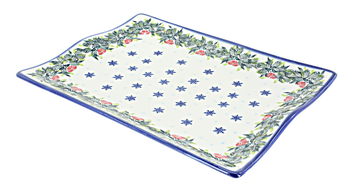 Blue Rose Polish Pottery Mistletoe Rectangular Tray