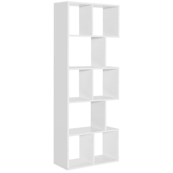 5 Tiers 63 Inch Tall Geometric Wooden Bookshelf with 8 Display Shelves