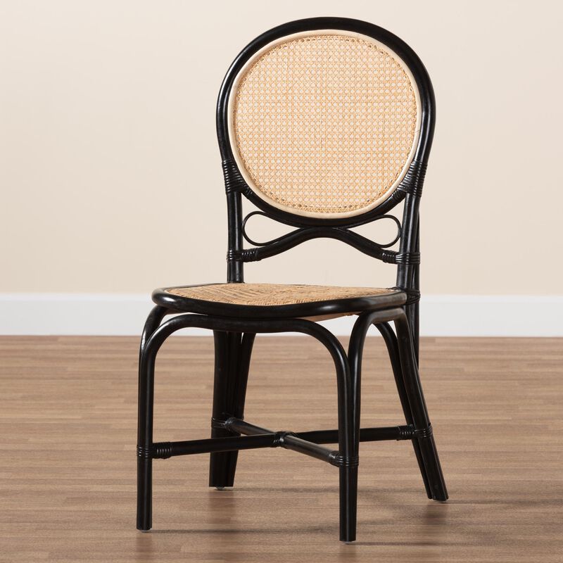 bali & pari Ayana Mid-Century Modern Two-Tone Black and Natural Brown Rattan Dining Chair