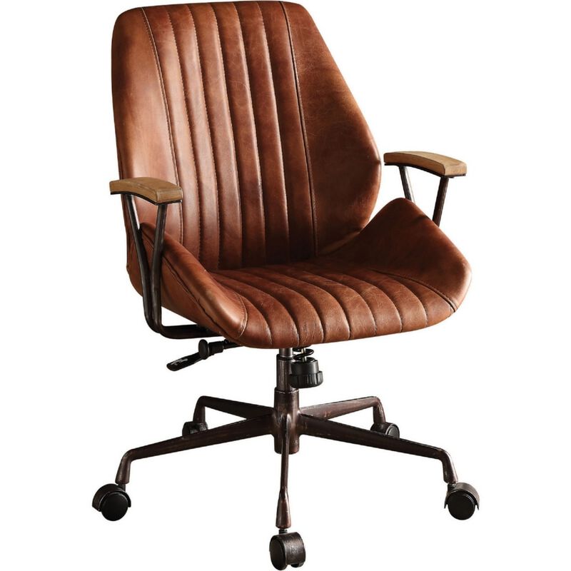 Metal & Leather Executive Office Chair, Cocoa Brown-Benzara