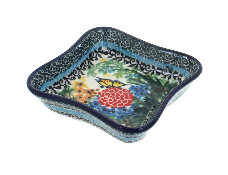 Blue Rose Polish Pottery Memory Garden Small Square Dish