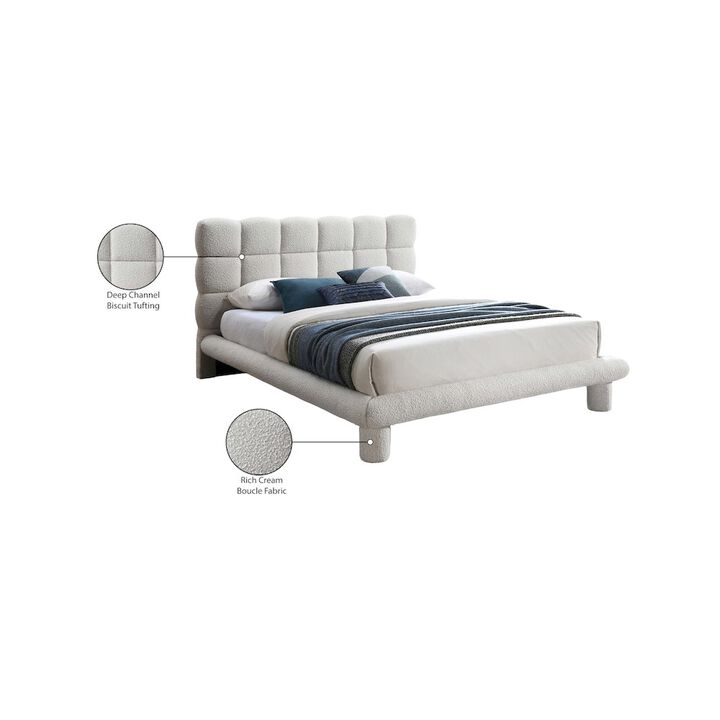 Meridian Furniture Deco Cream Boucle Fabric Full Bed