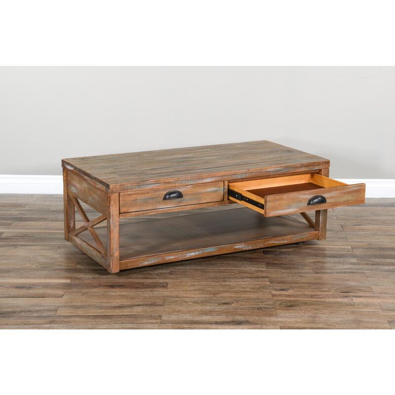 Sunny Designs Durango 48 Coastal Wood Cocktail Table in Weathered Brown