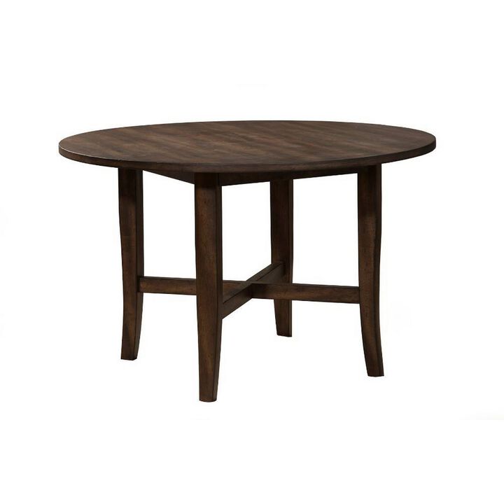 Aged Look Round Table In Rubberwood Brown