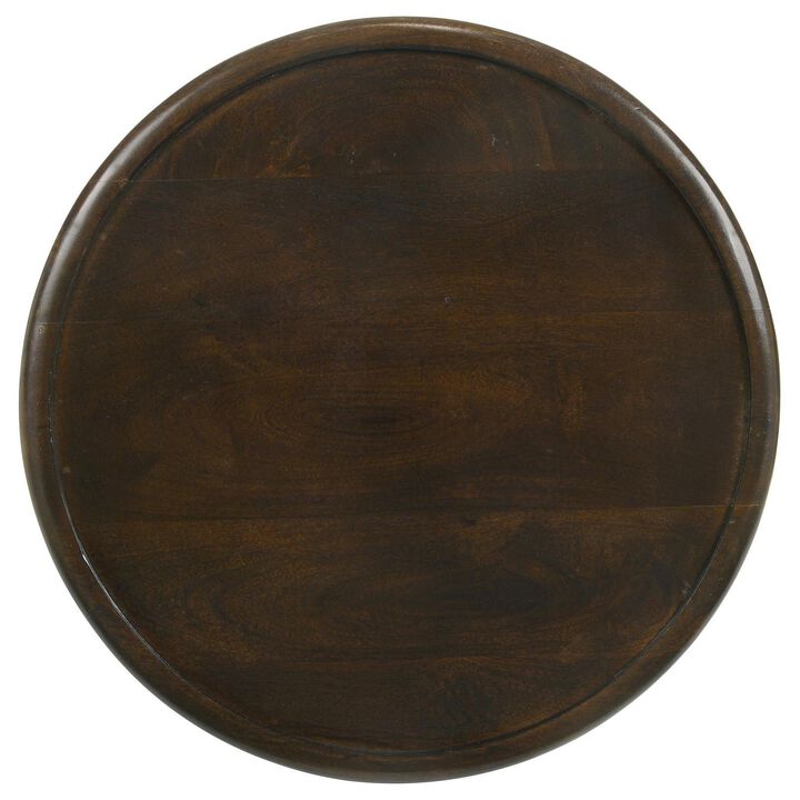 Kyra 18 Inch Round Side Table, Ornate Lattice Carving, Mango Wood, Brown  - Benzara