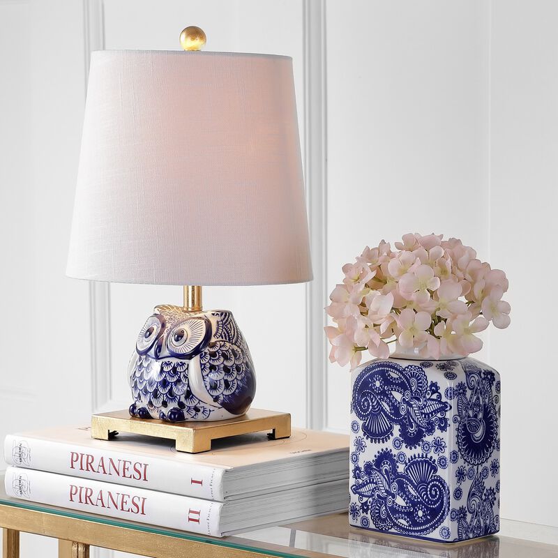 Justina 16" Ceramic Mini LED Table Lamp, Blue/White