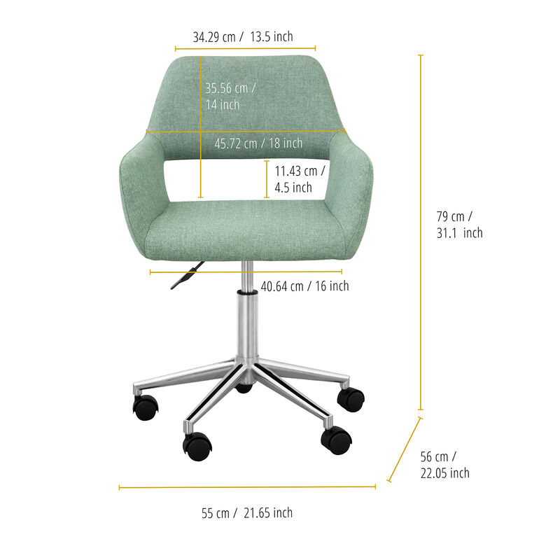 Teamson Home Modern Linen-Style Fabric Office Swivel Chair with Wheels, Mint/Chrome